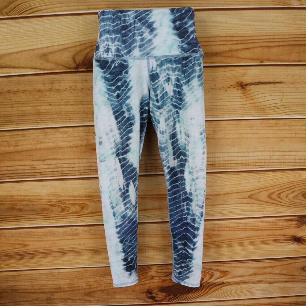 Capri Leggings Mid Rise Womens Size S Blue White Geometric Evolution & Creation